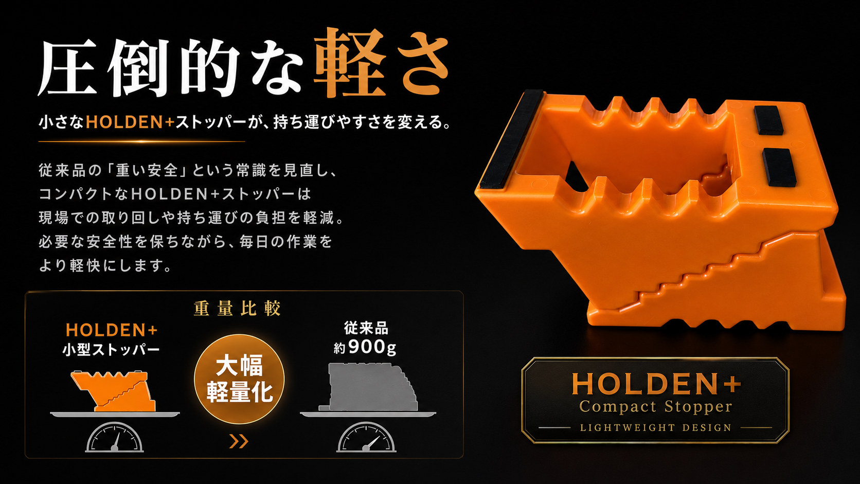 圧倒的な軽さを証明するHOLDEN+タイヤストッパー